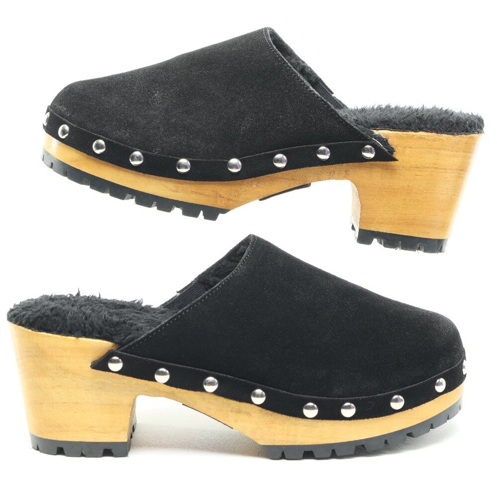 Rag & Co Tulley Suede Leather Mules Clogs Women US6 EU37 Black